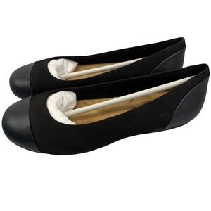 Softwalk Sonoma Cap Toe Ballet Flat Womens Size 6W Black Leather Slip On Shoes